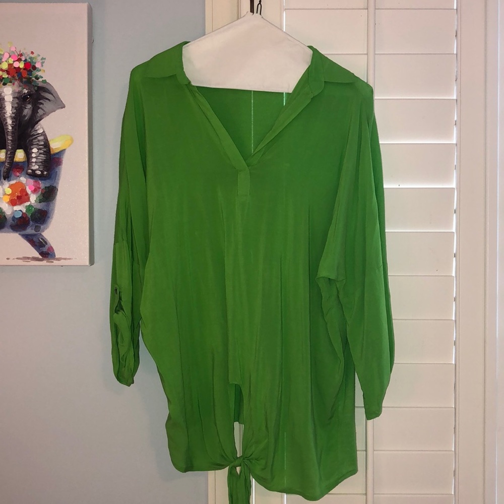 Like green top with tie in front